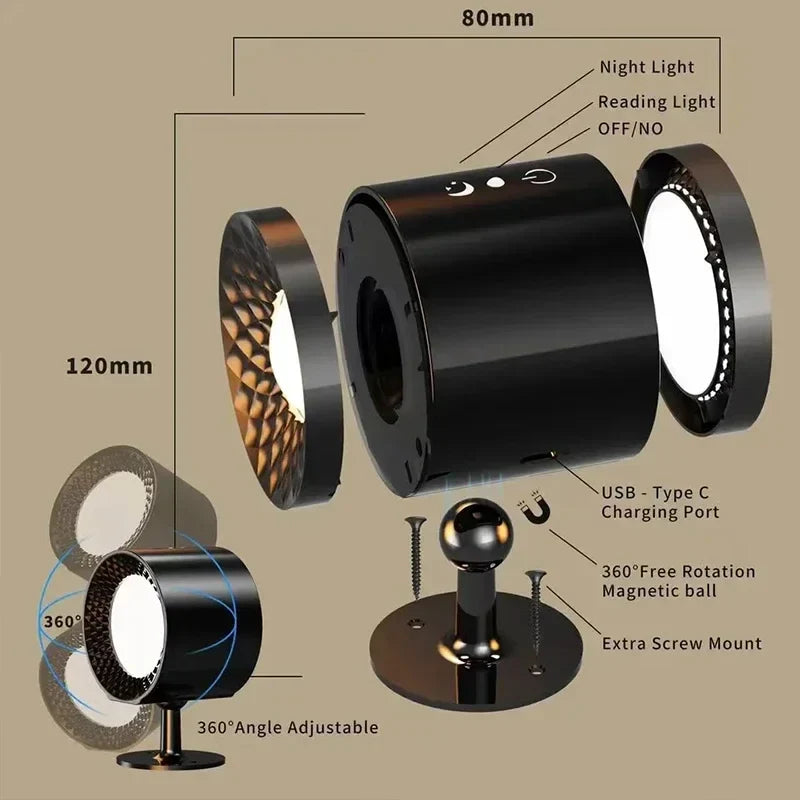 Led Double Head Wall Lamp Touch Control Remote 360 Rotatable USB Recharge Wireless Portable Night Light For Bedroom Reading Lamp