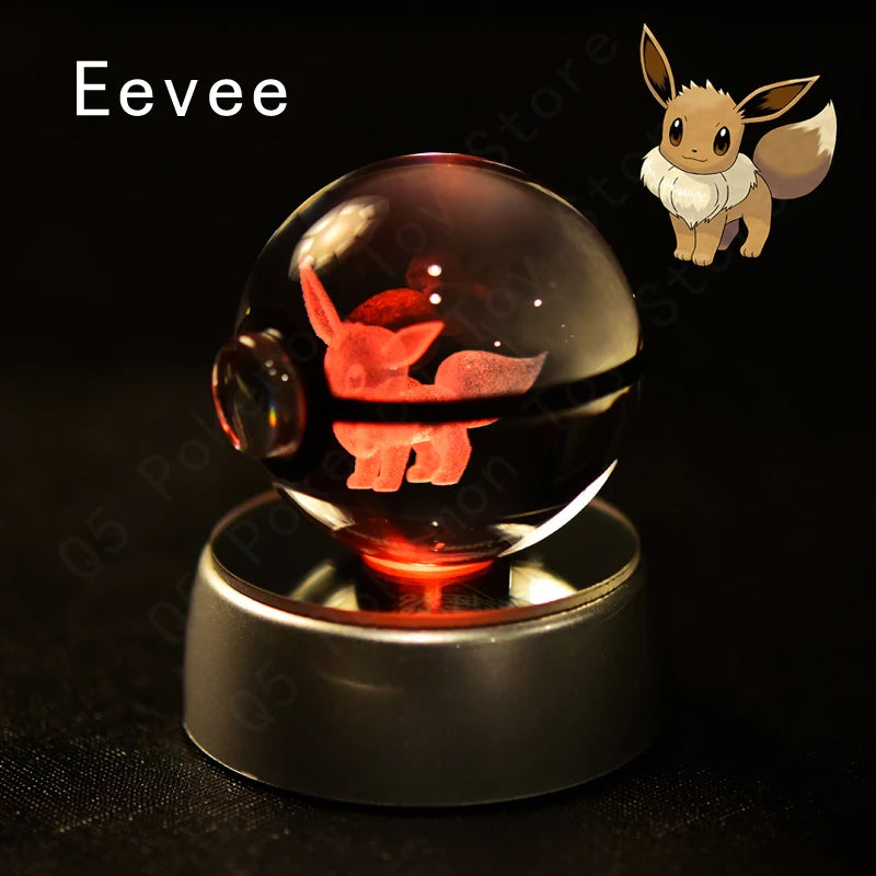 3D Pokémon Crystal Ball: LED Night Light with Rotating Base