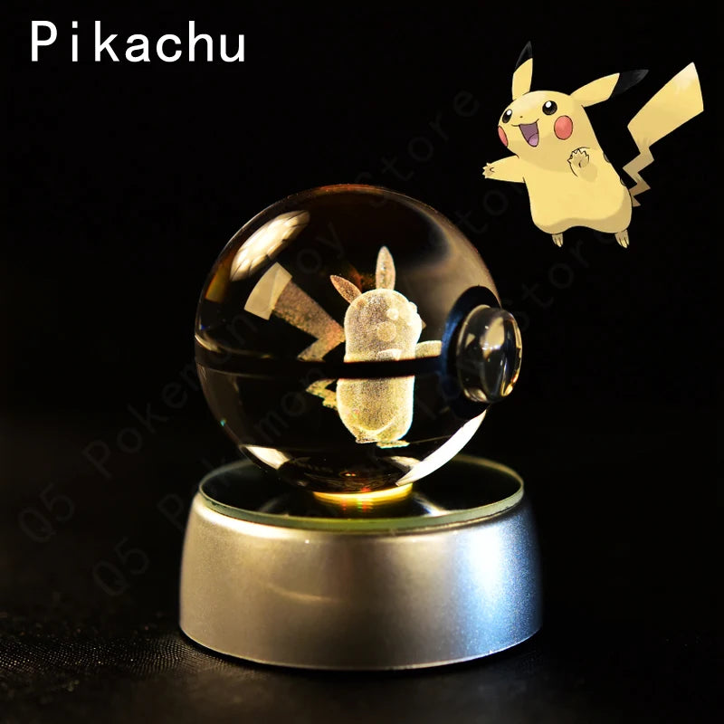 3D Pokémon Crystal Ball: LED Night Light with Rotating Base