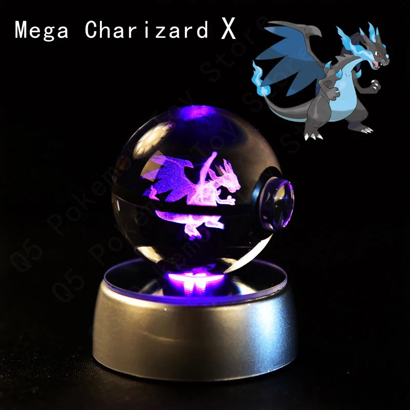 3D Pokémon Crystal Ball: LED Night Light with Rotating Base