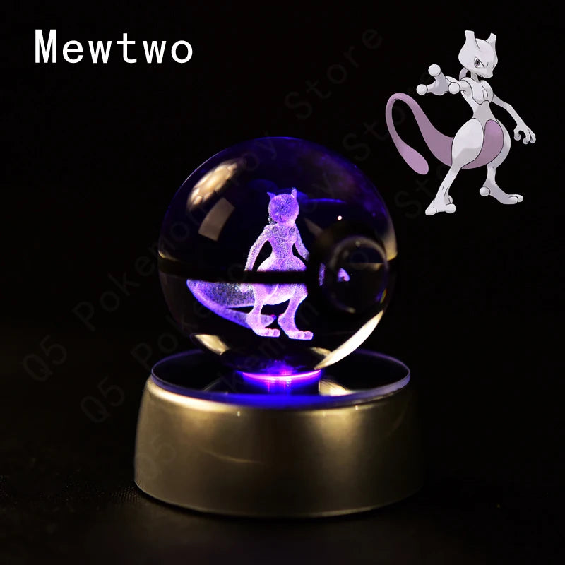 3D Pokémon Crystal Ball: LED Night Light with Rotating Base