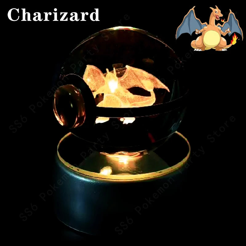3D Pokémon Crystal Ball: LED Night Light with Rotating Base