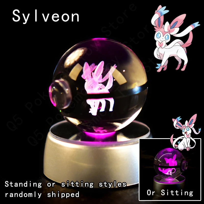 3D Pokémon Crystal Ball: LED Night Light with Rotating Base