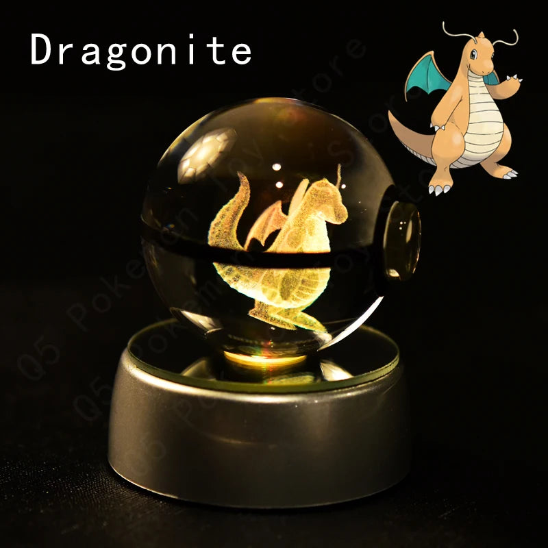 3D Pokémon Crystal Ball: LED Night Light with Rotating Base