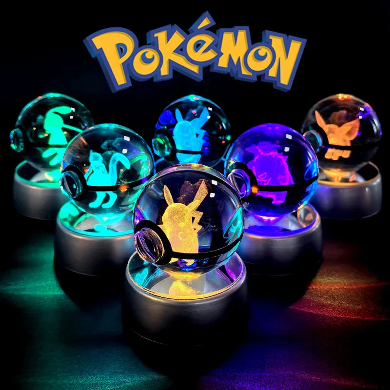 3D Pokémon Crystal Ball: LED Night Light with Rotating Base