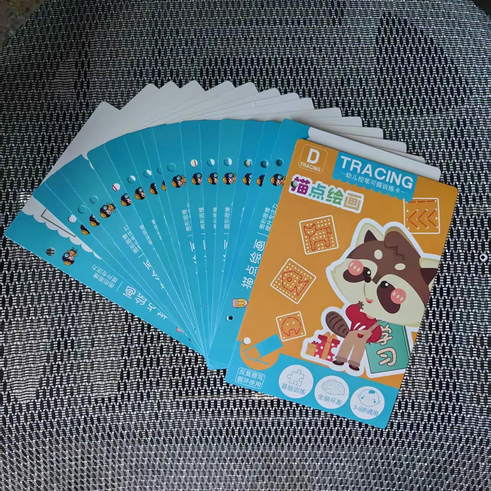 36-Page Reusable Workbook - 2 Pens + Eraser, Erasable Stickers for Kids' Drawing & Control, New Year & Christmas Gift