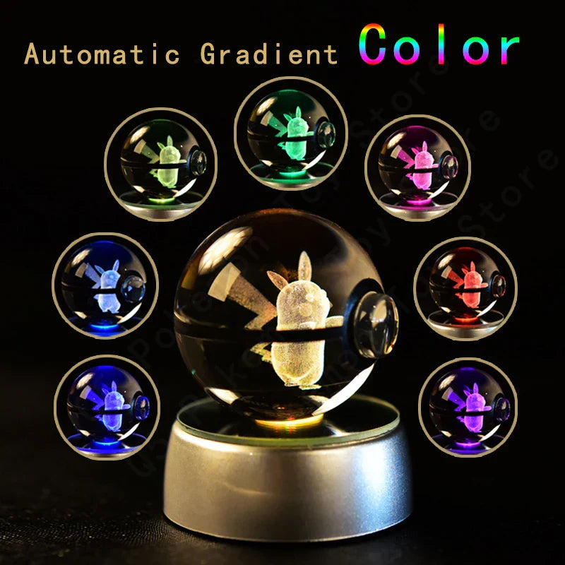 3D Pokémon Crystal Ball: LED Night Light with Rotating Base