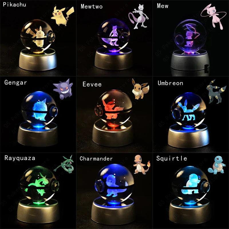 3D Pokémon Crystal Ball: LED Night Light with Rotating Base