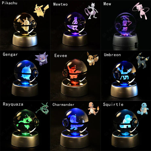 3D Pokémon Crystal Ball: LED Night Light with Rotating Base