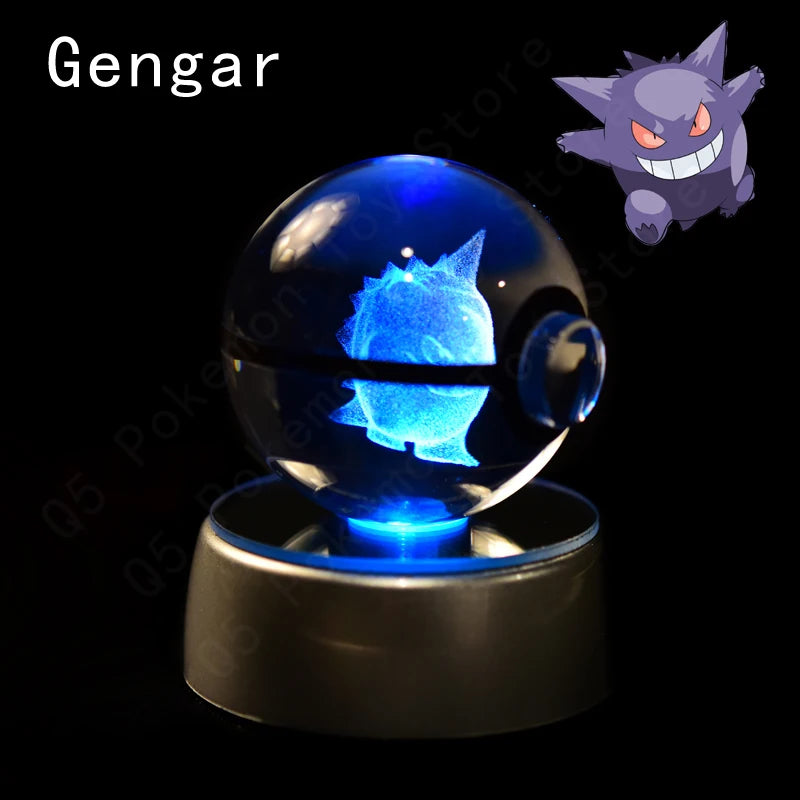 3D Pokémon Crystal Ball: LED Night Light with Rotating Base