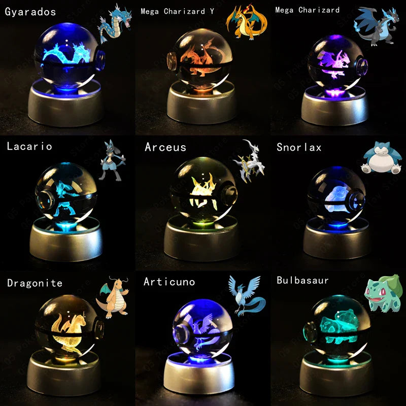 3D Pokémon Crystal Ball: LED Night Light with Rotating Base